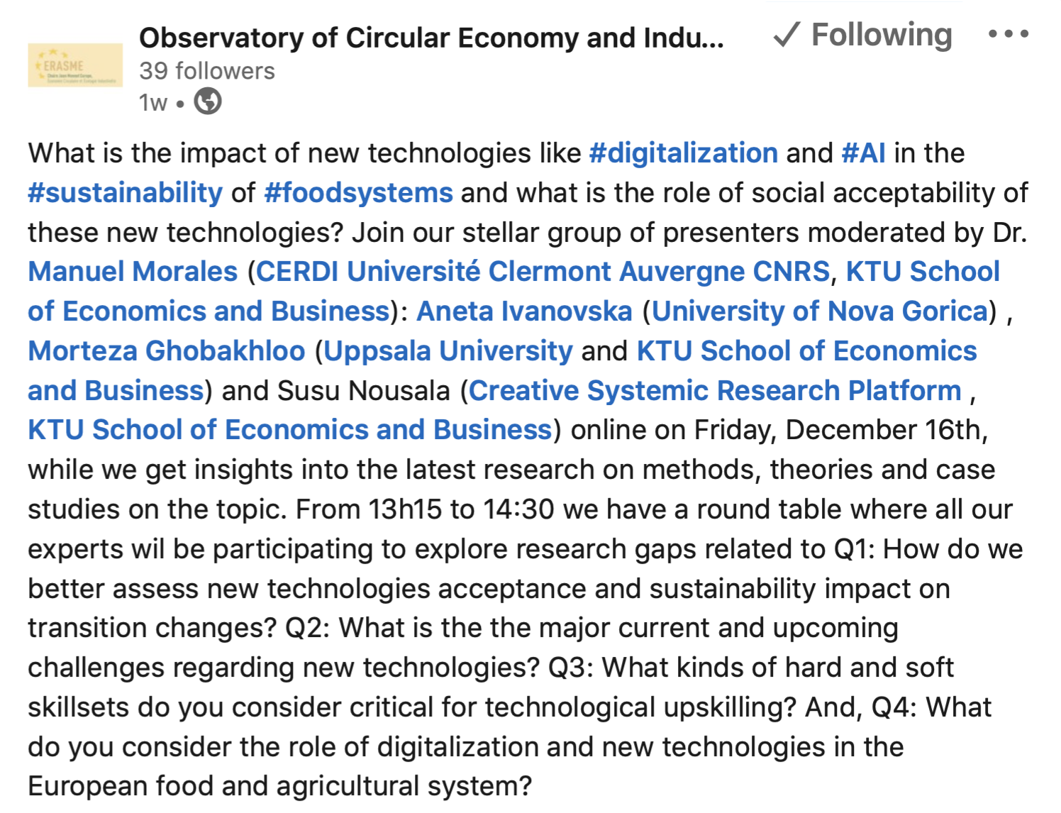 At the Observatory of Circular Economy and Industrial Ecology